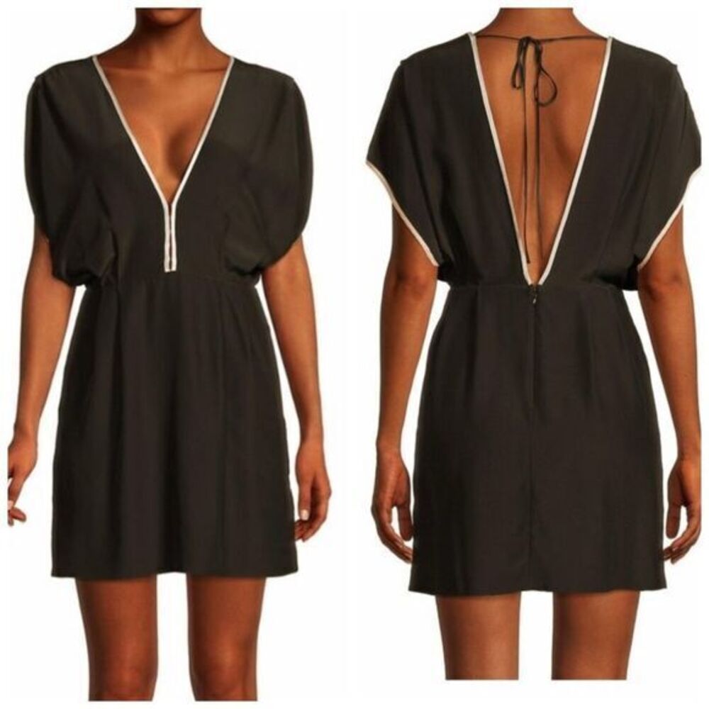 Kiki de Montparnasse $488 Silk V-Neck Mini Dress Black White Size Small